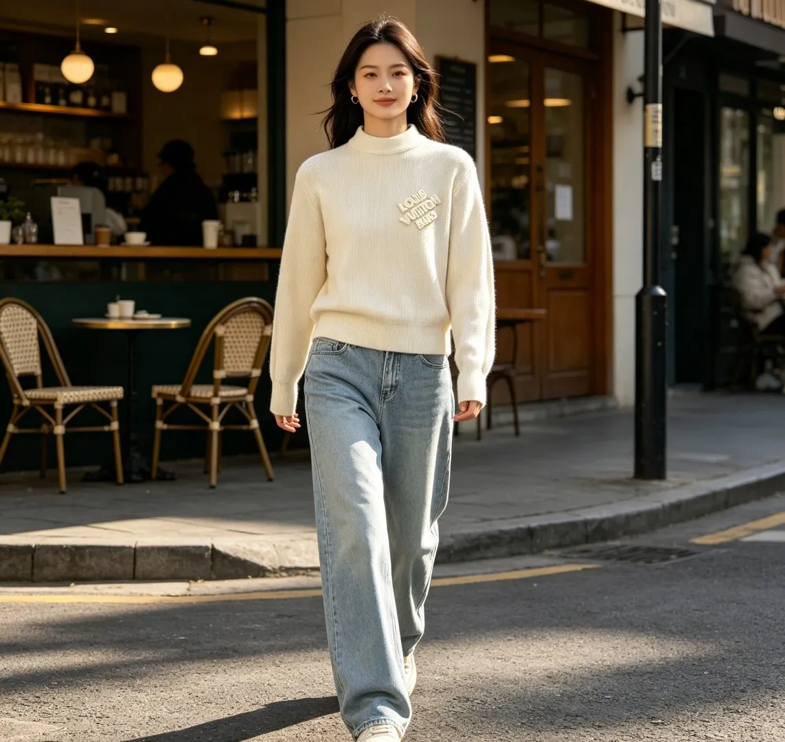 Louis Vuitton/Louis Vuitton Letter Embroidered Round Neck Sweater